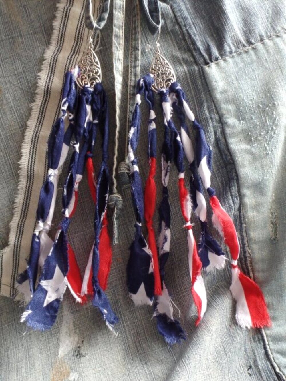 Hand Crafted FLAG SWAG Bandana Earrings NEW